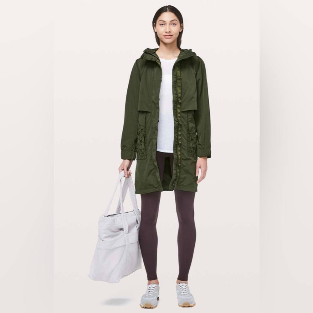 Like New! Lululemon Graced With Lace Long Jacket Dark Olive. Dark Olive
